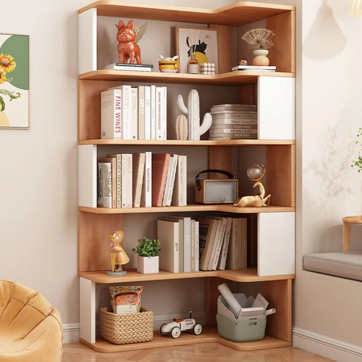 Modern Kids Wood Corner Bookshelf