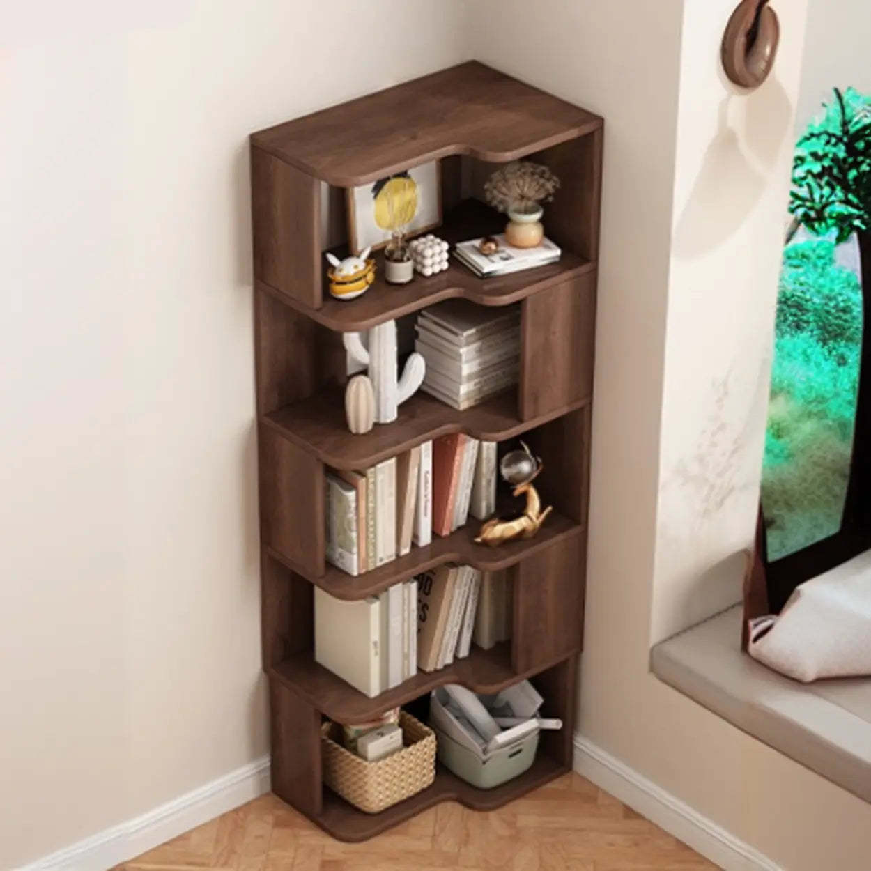 Modern Kids Wood Corner Bookshelf — Wood Color/White