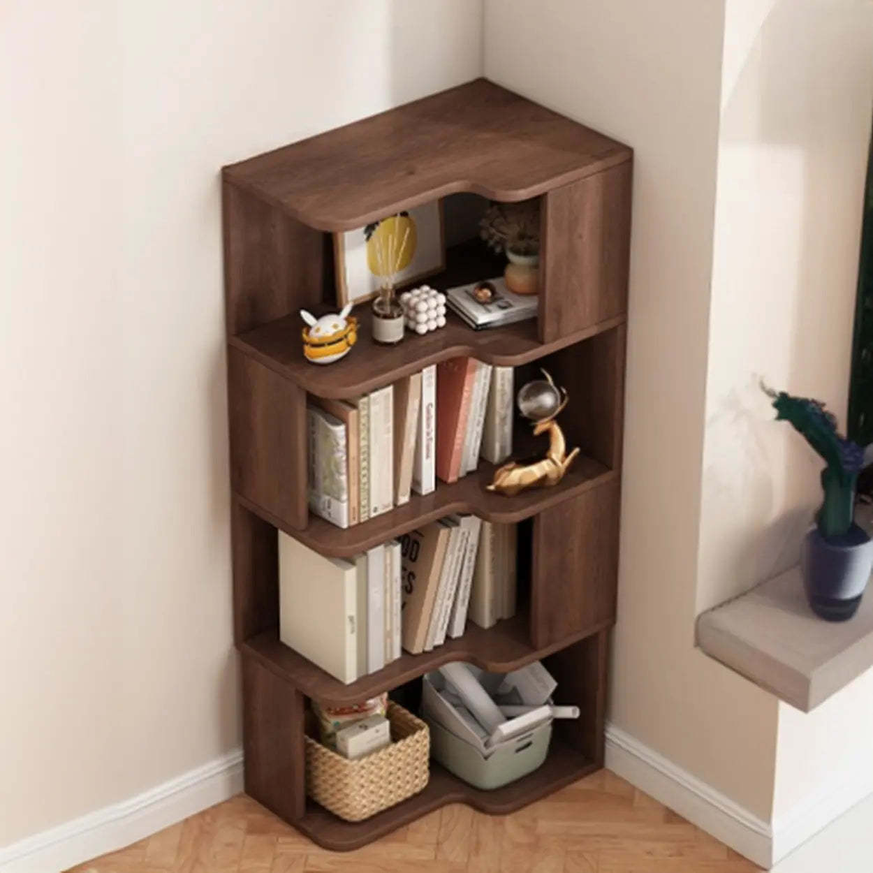 Modern Kids Wood Corner Bookshelf — Wood Color/White