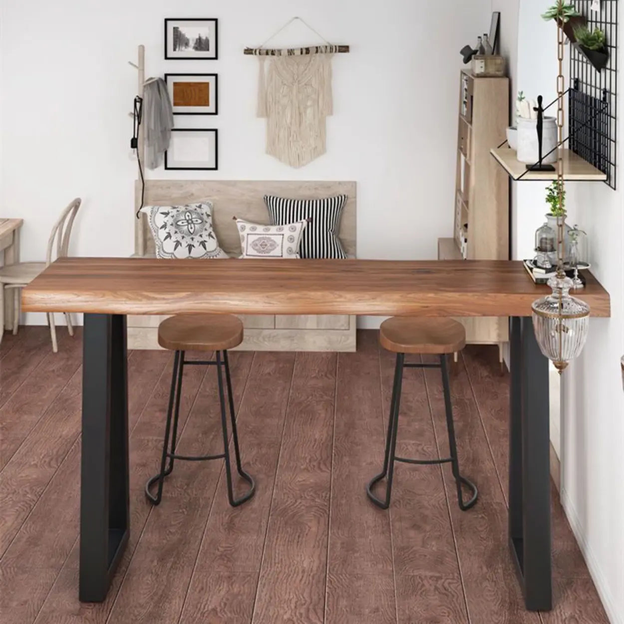 Industrial Slim Rectangular Wood Kitchen Bar Table — Table Only