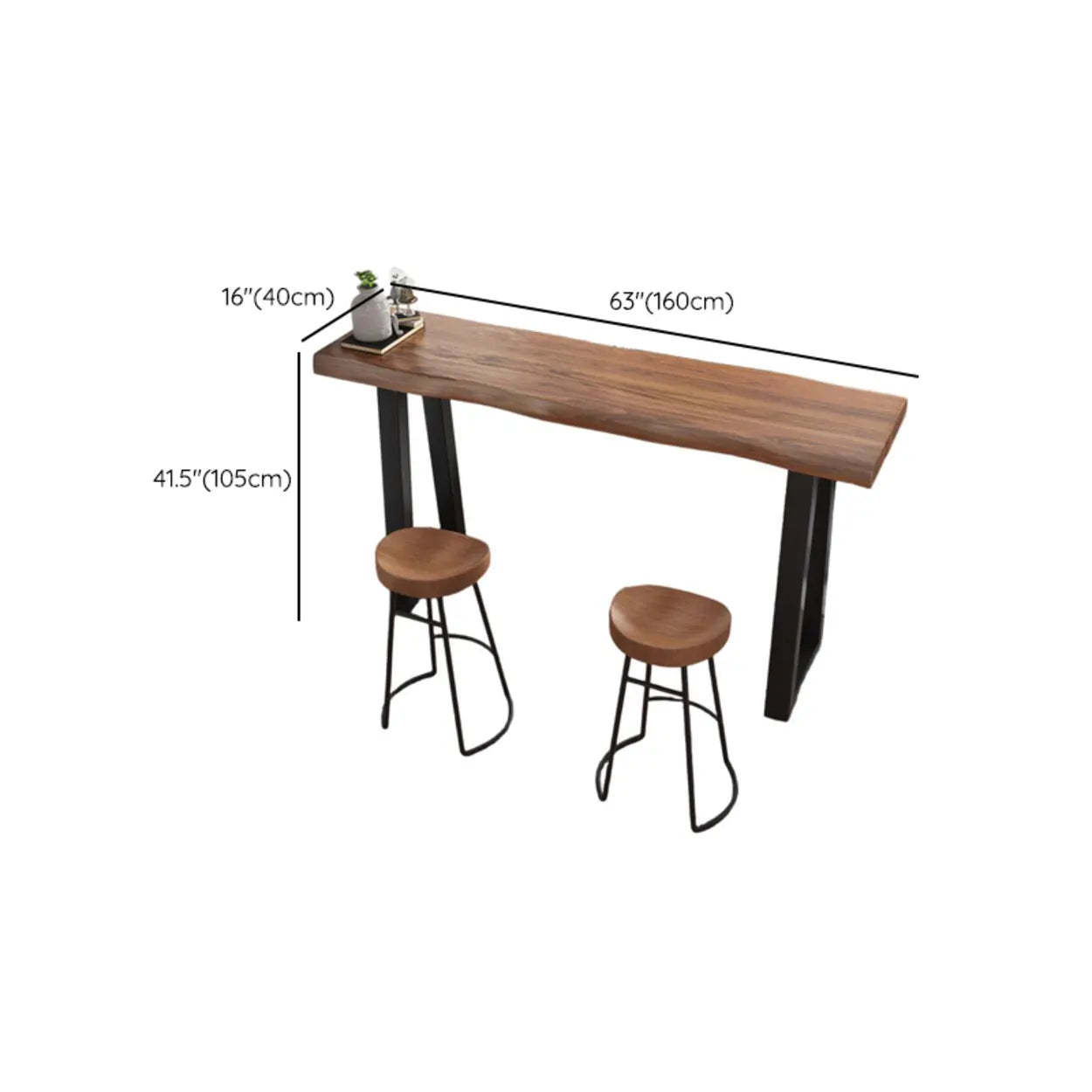 Industrial Slim Rectangular Wood Kitchen Bar Table