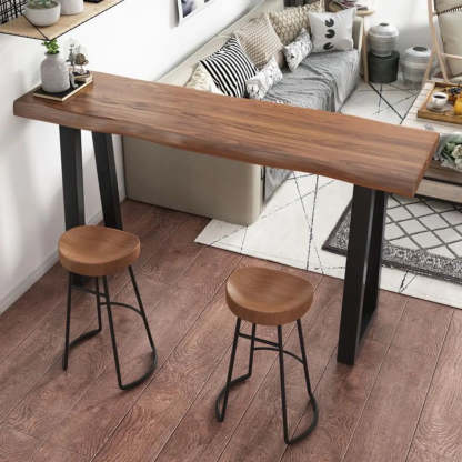 Industrial Slim Rectangular Wood Kitchen Bar Table — Table Only