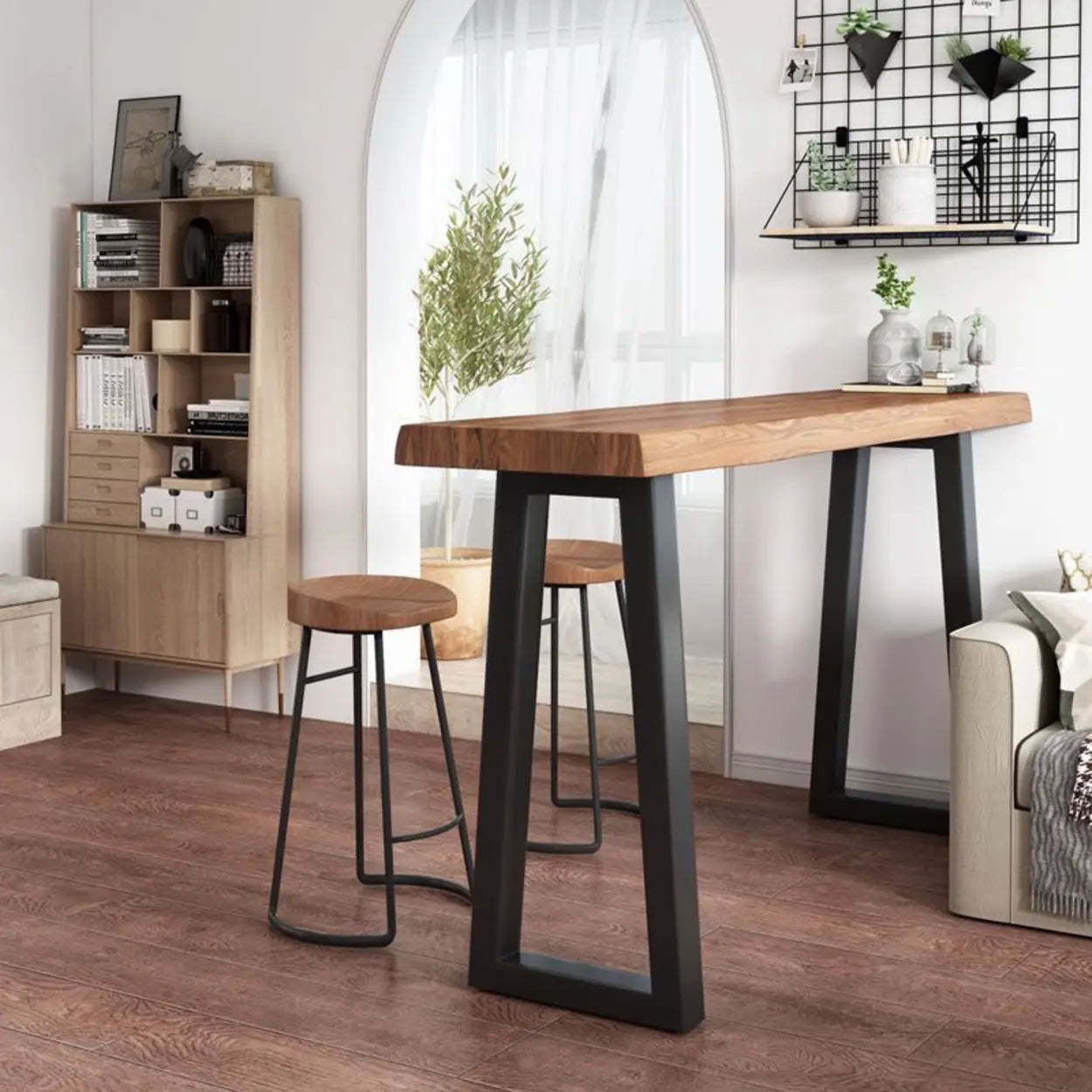 Industrial Slim Rectangular Wood Kitchen Bar Table — Table Only