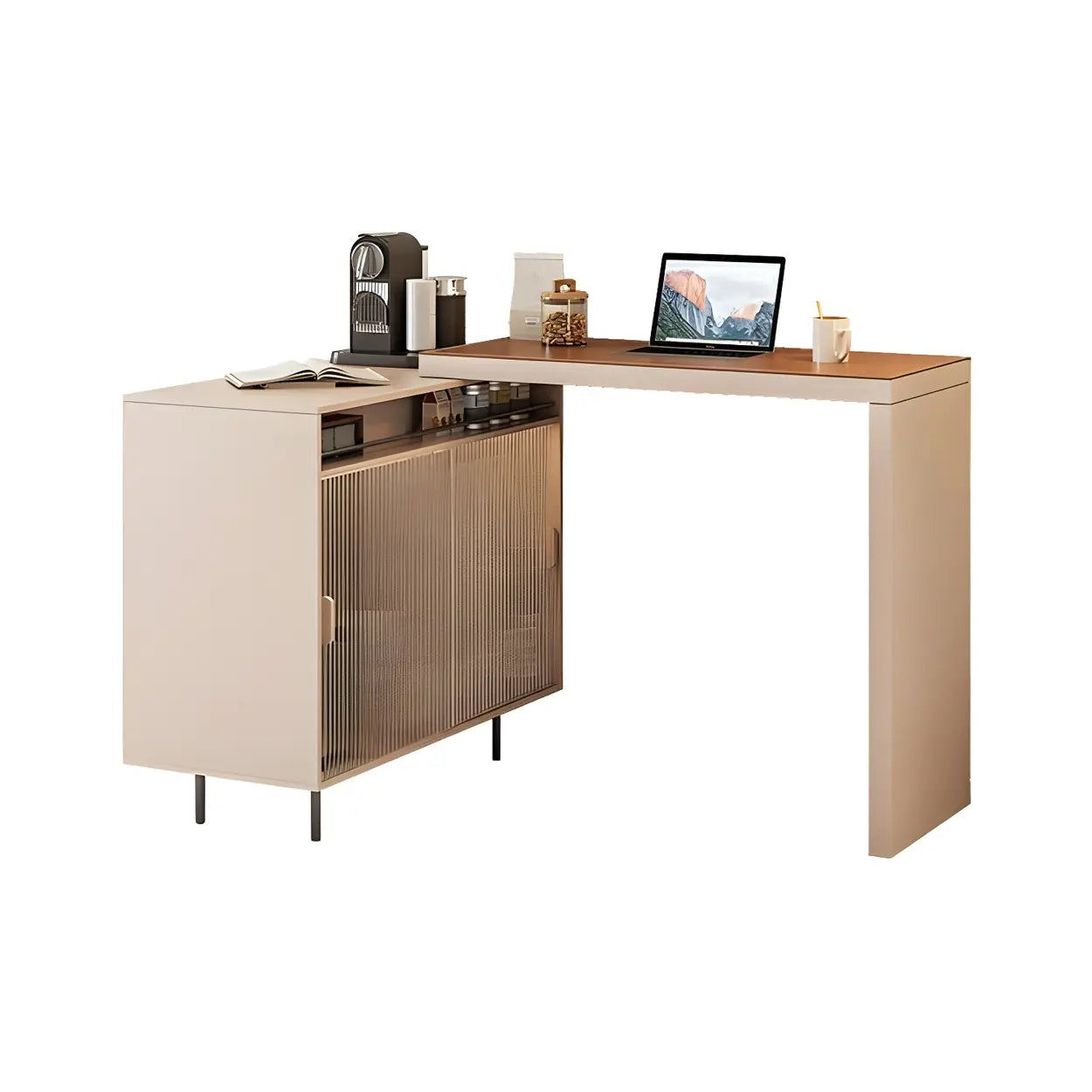 Modern L-Shaped Counter Height Bar Table with Cabinet