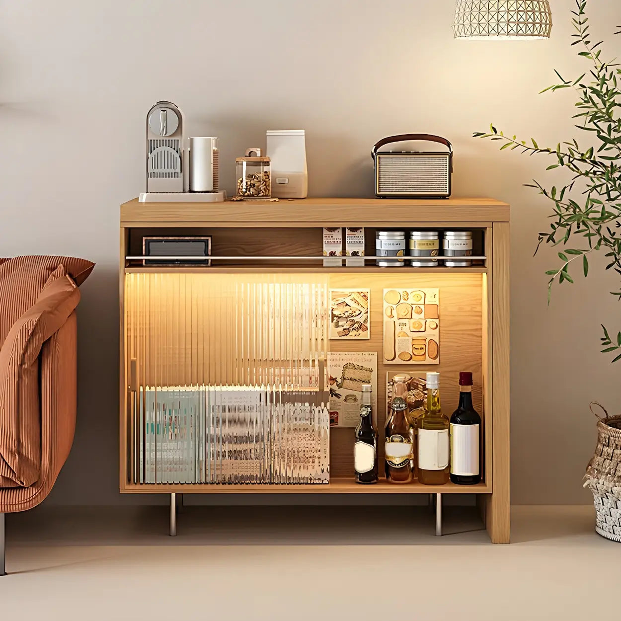 Modern L-Shaped Counter Height Bar Table with Cabinet