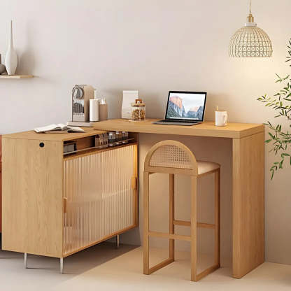 Modern L-Shaped Counter Height Bar Table with Cabinet
