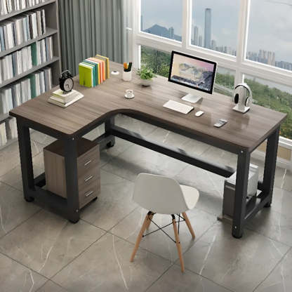 Modern Gray Wood L-Shape H-Base Computer Desk — Left Hand Return / Table Only