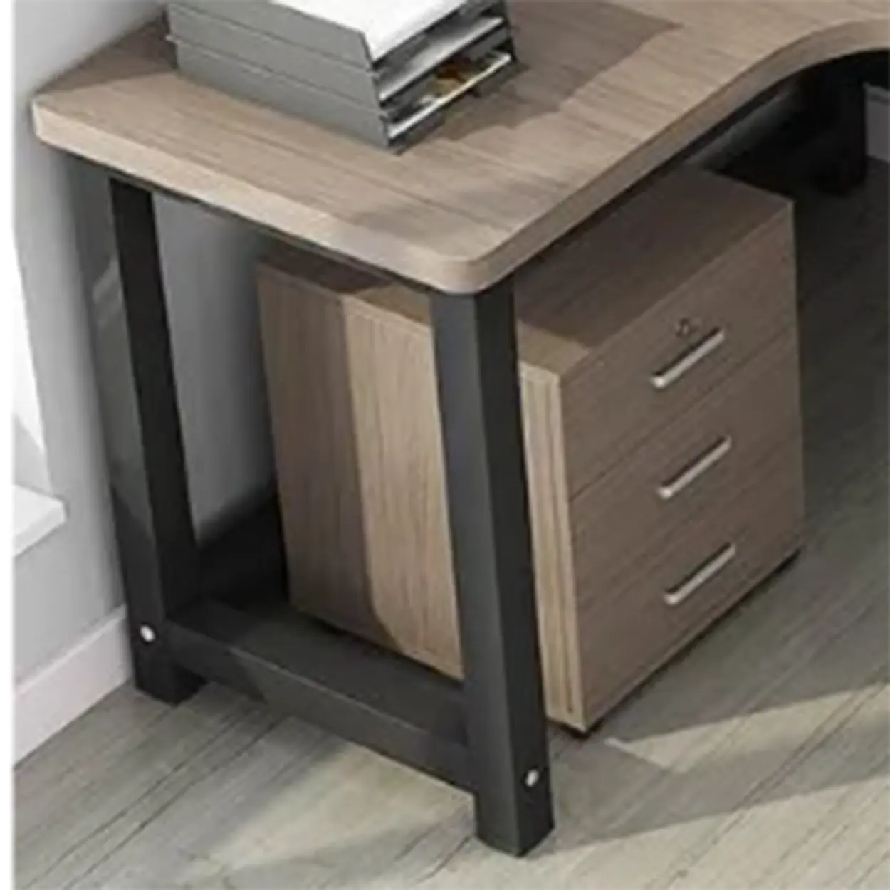 Modern Gray Wood L-Shape H-Base Computer Desk — Right Hand Return / Table Only
