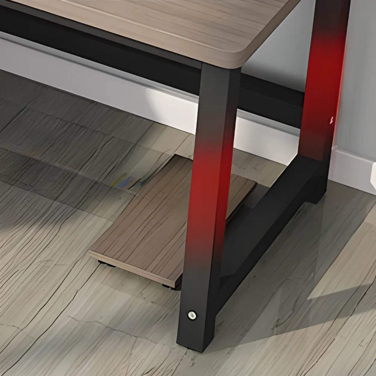 Modern Gray Wood L-Shape H-Base Computer Desk — Left Hand Return / Table Only