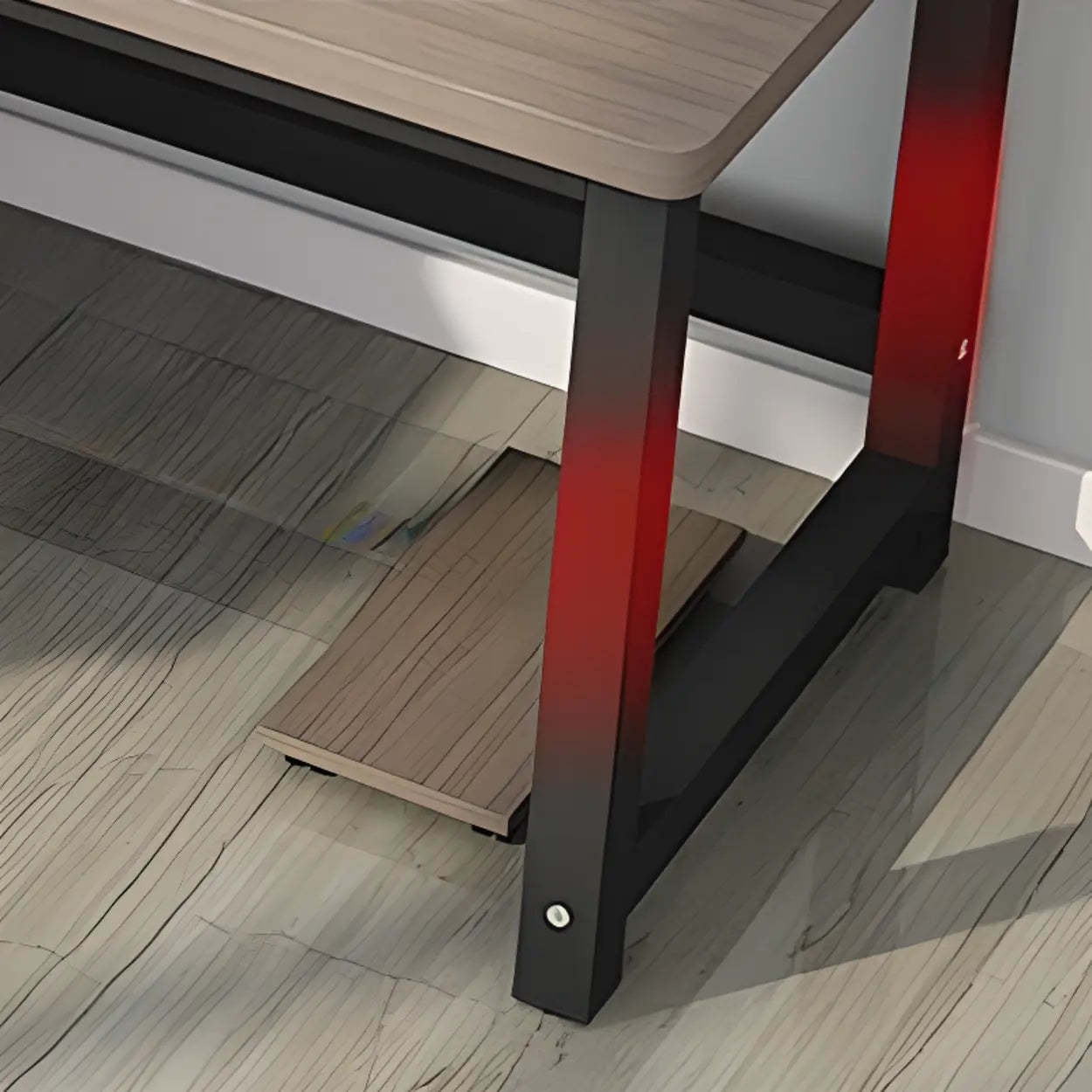 Modern Gray Wood L-Shape H-Base Computer Desk — Left Hand Return / Table Only