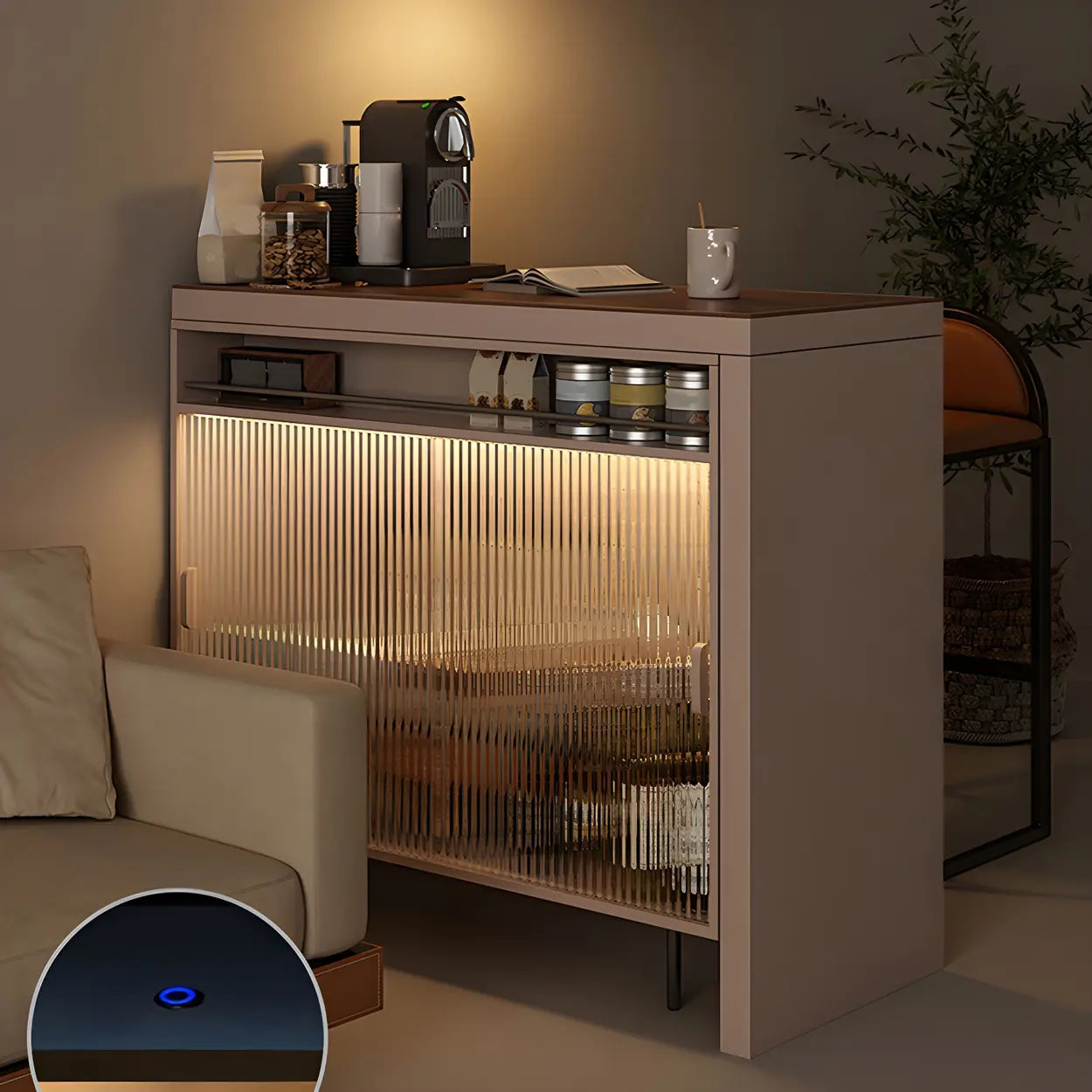 Modern L-Shaped Extendable Bar Table with Storage