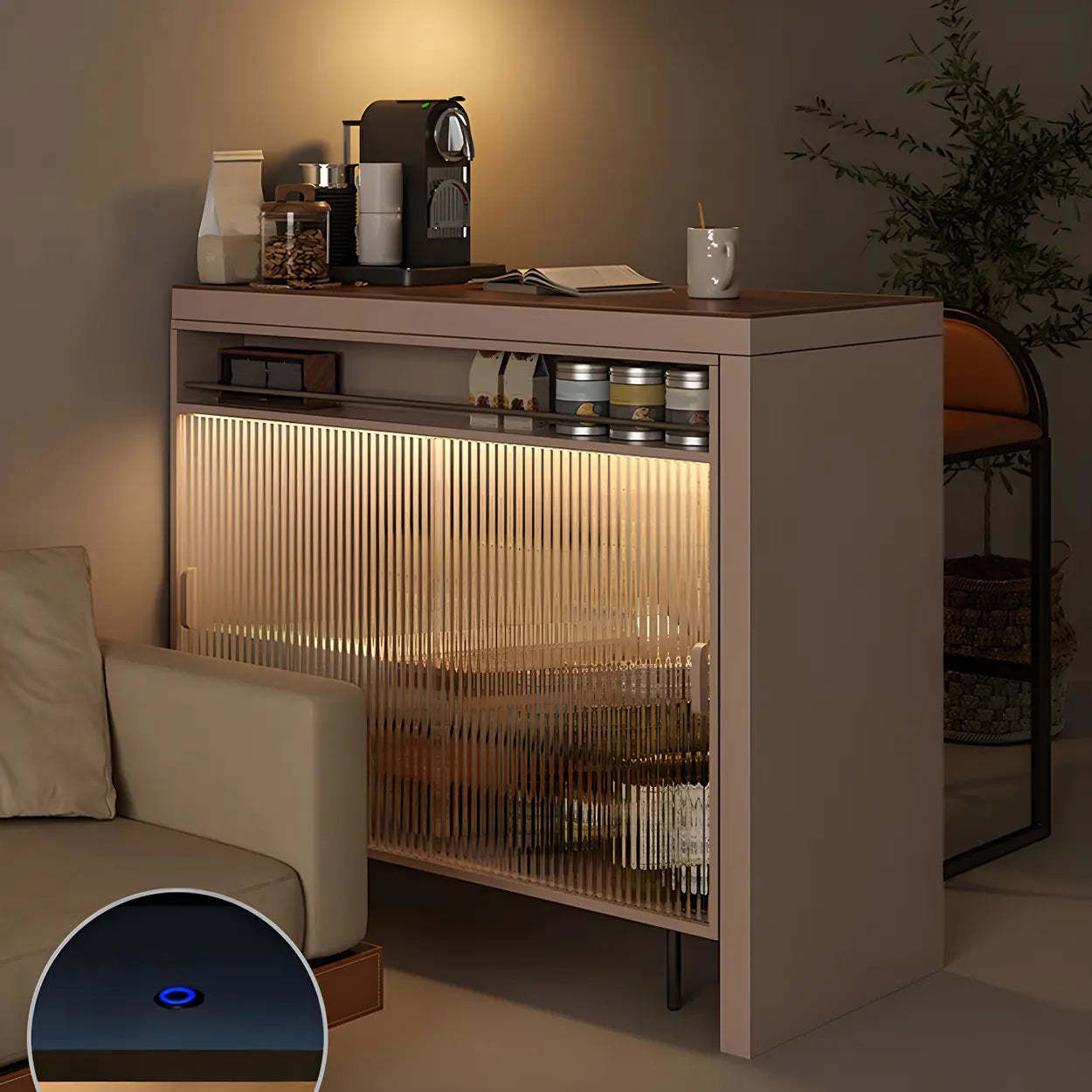 Modern L-Shaped Extendable Bar Table with Storage