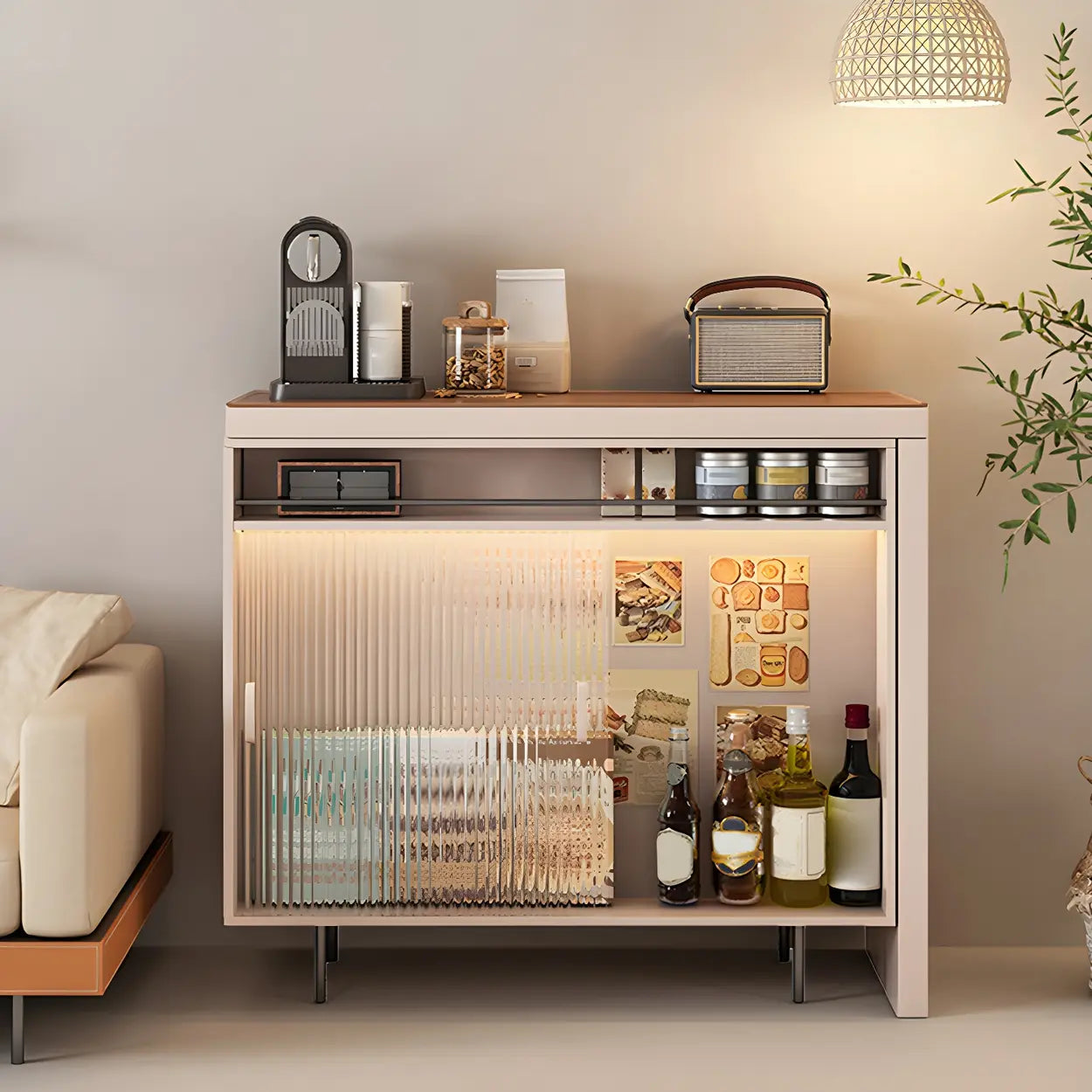 Modern L-Shaped Extendable Bar Table with Storage