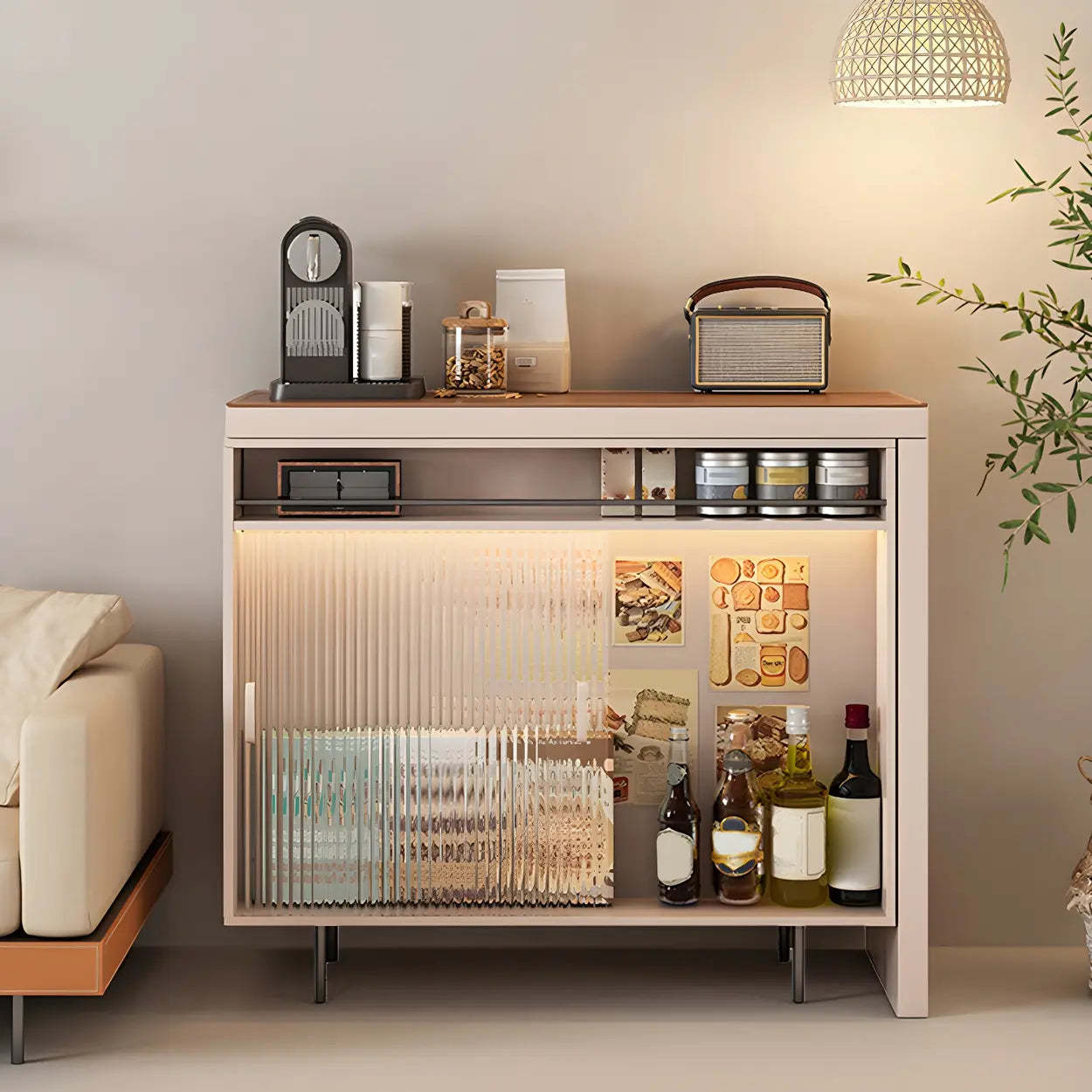Modern L-Shaped Extendable Bar Table with Storage