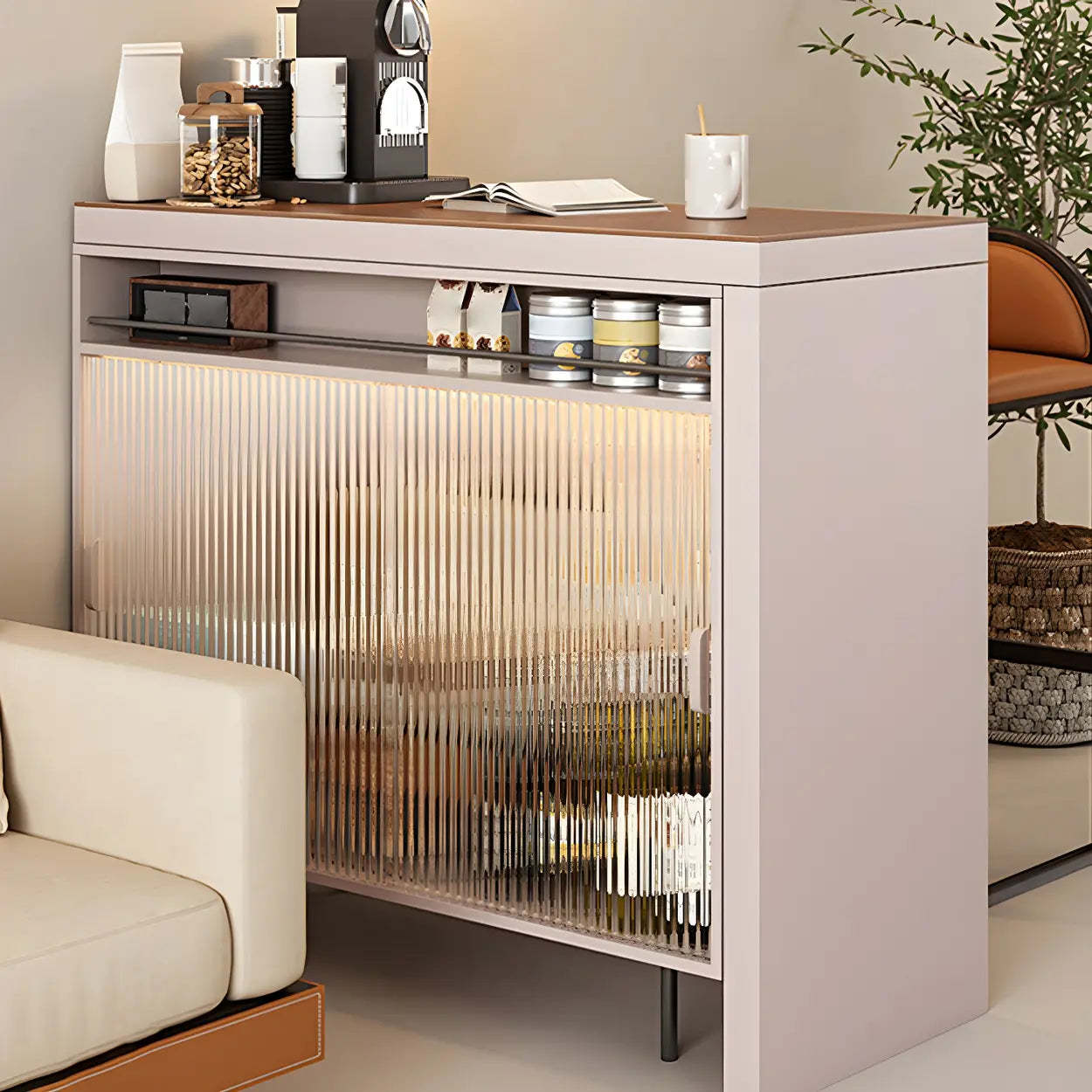 Modern L-Shaped Extendable Bar Table with Storage