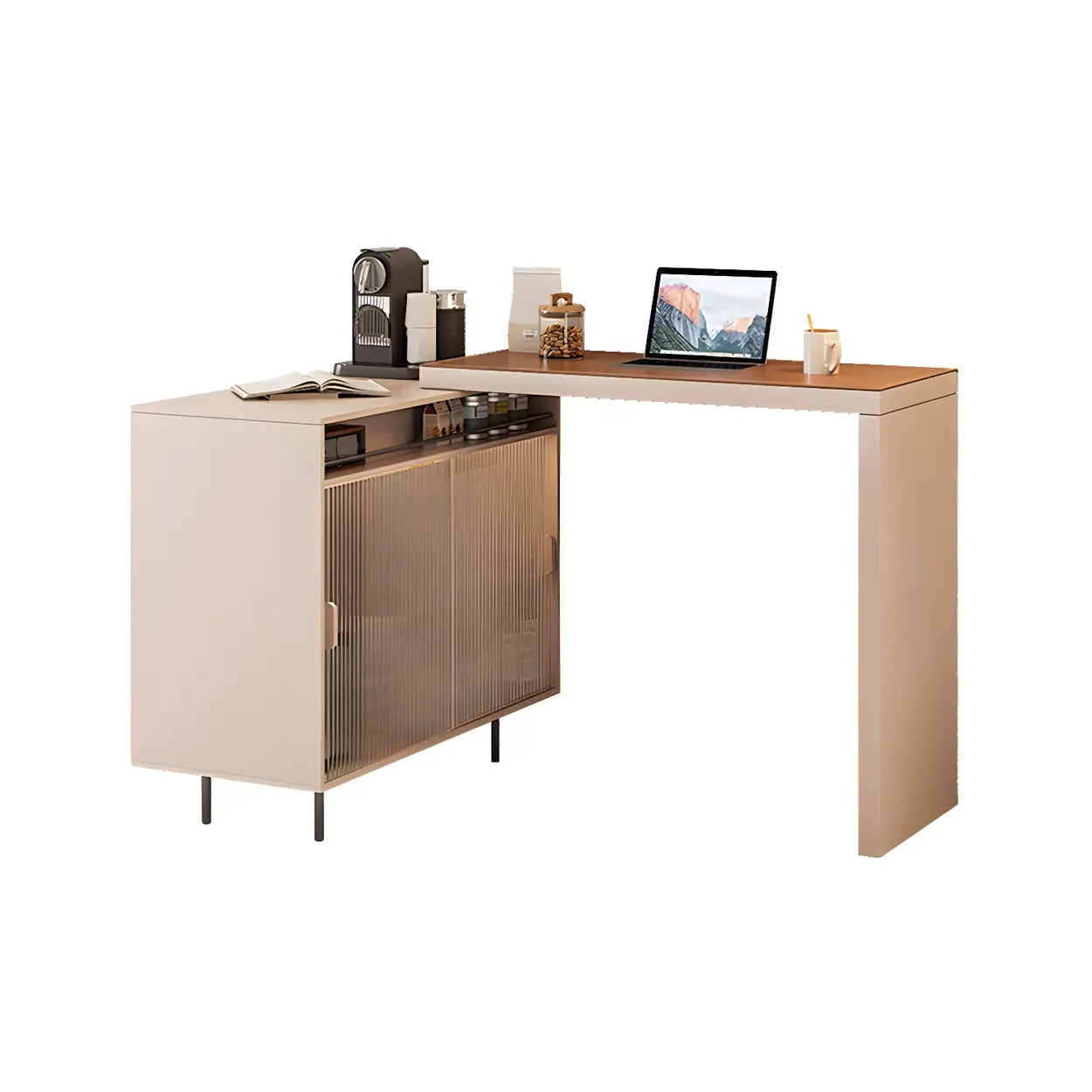 Modern L-Shaped Extendable Bar Table with Storage