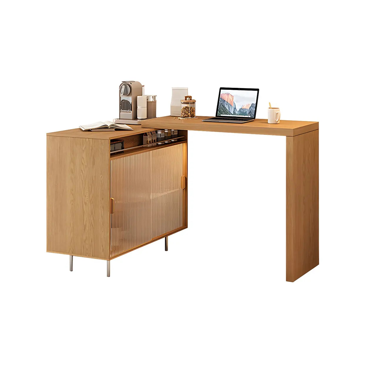 Modern L-Shaped Extendable Bar Table with Storage