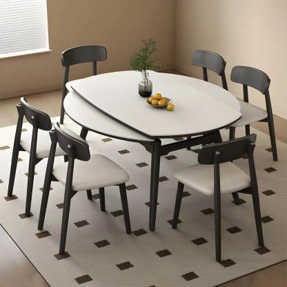 Modern Extendable Round White Stone Dining Table — Without Chairs / Black