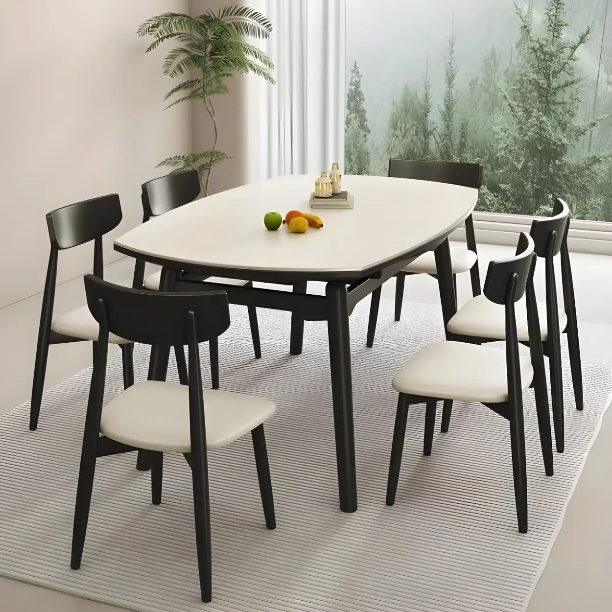 Modern Extendable Round White Stone Dining Table — Without Chairs / White