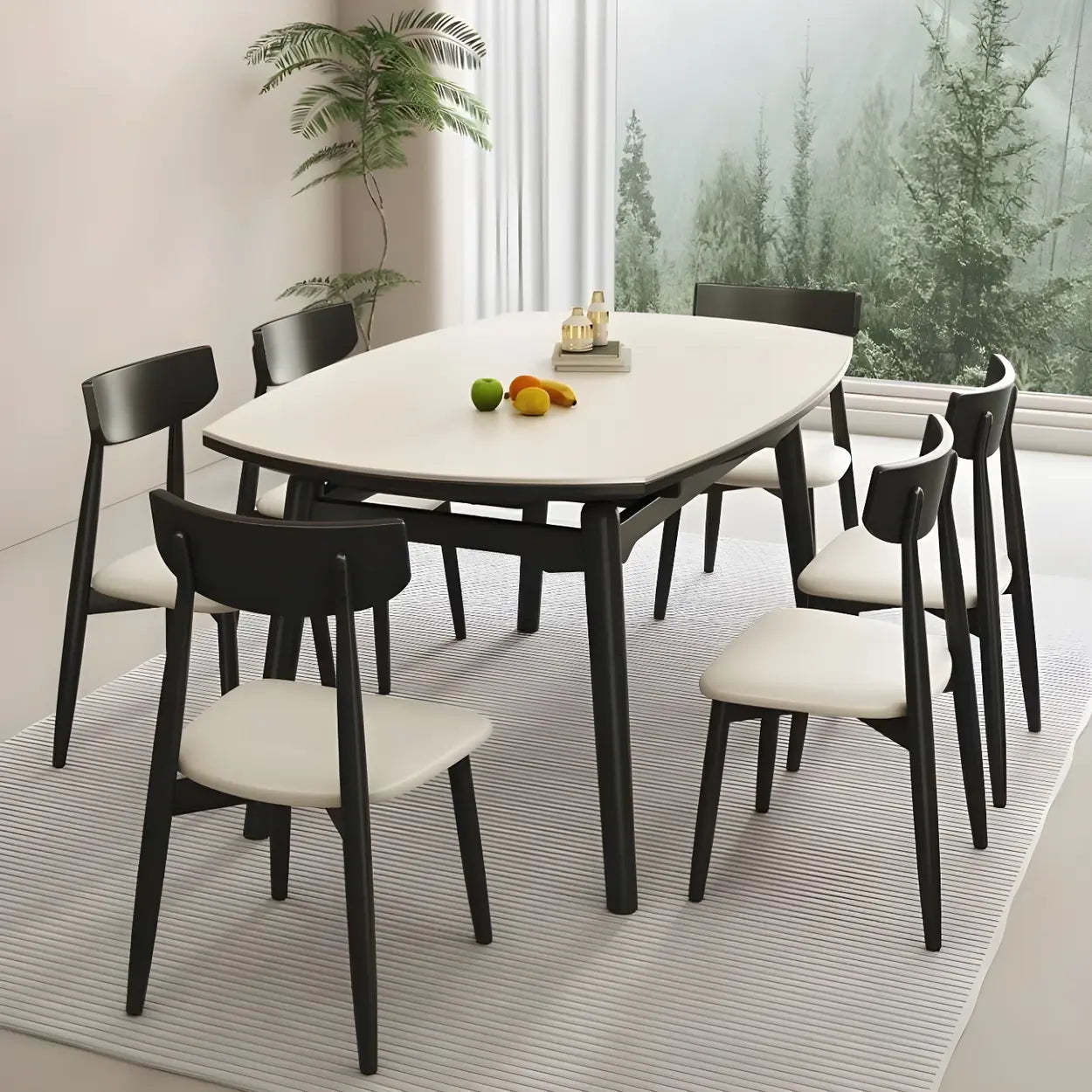 Modern Extendable Round White Stone Dining Table — Without Chairs / White