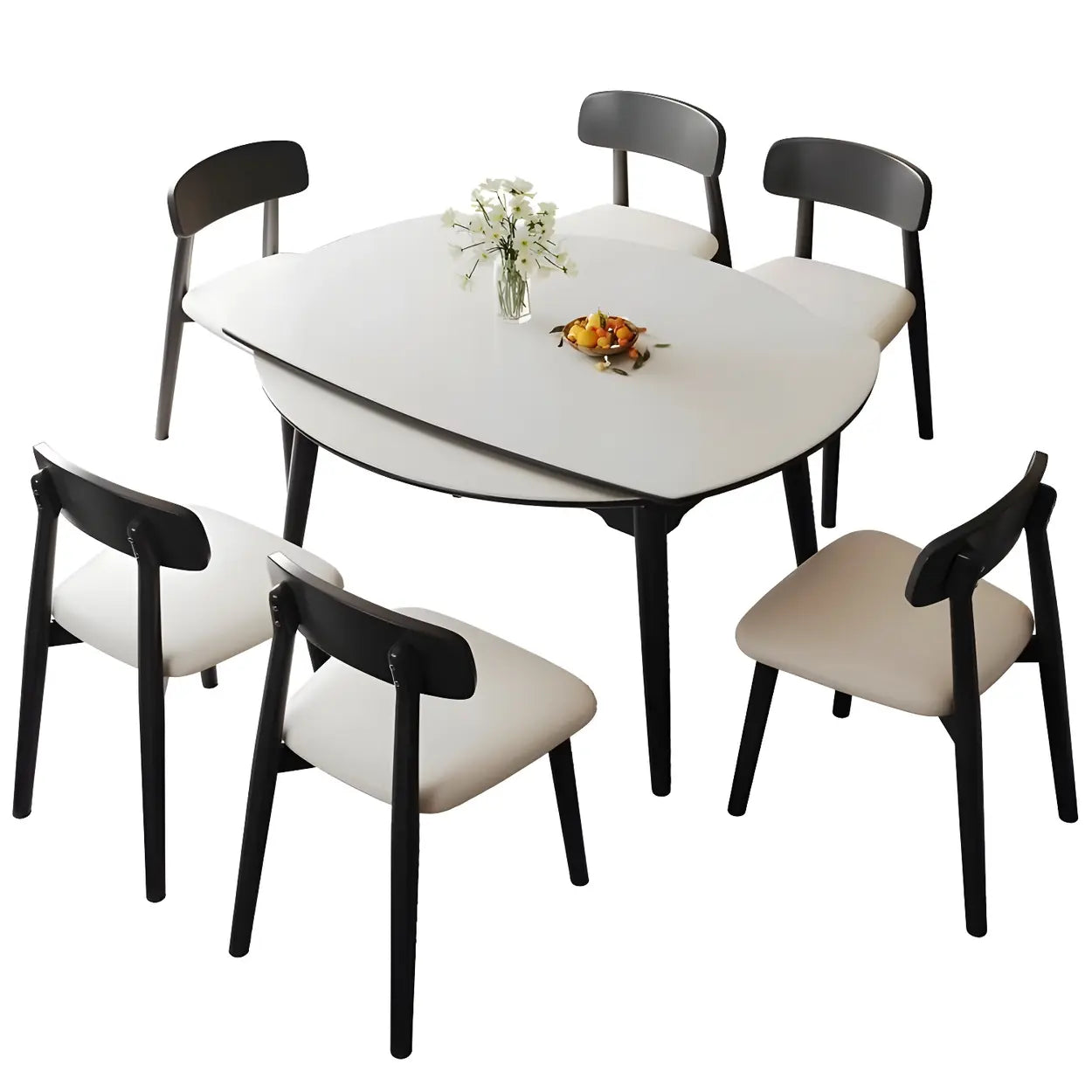 Modern Extendable Round White Stone Dining Table — Without Chairs / White