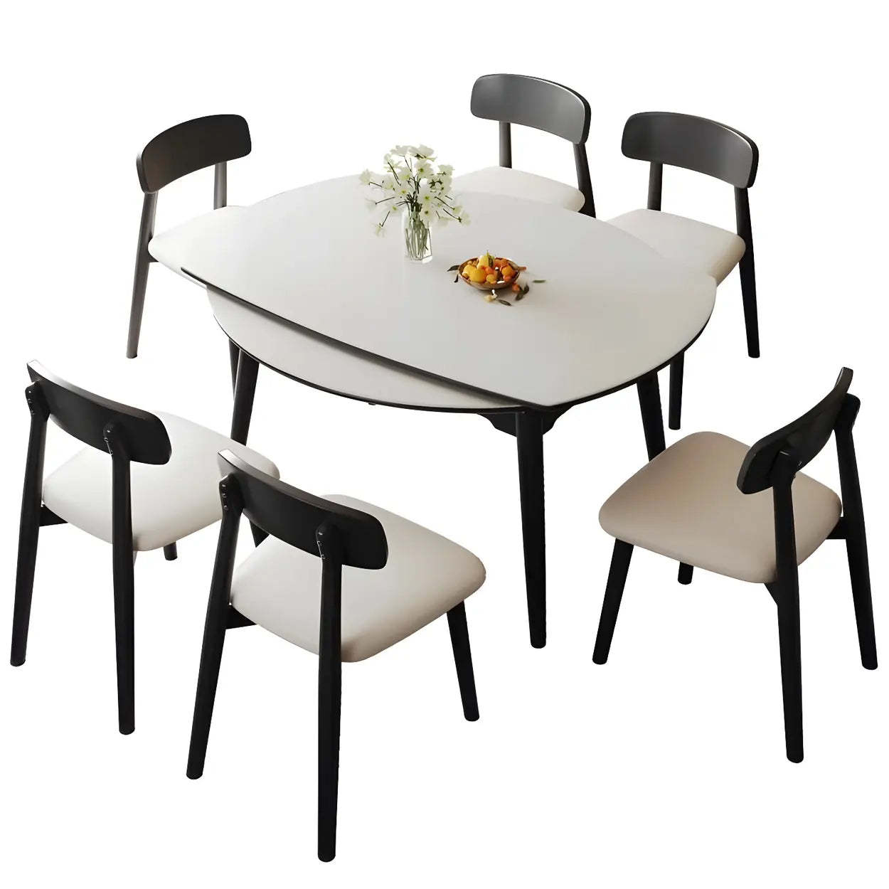 Modern Extendable Round White Stone Dining Table — Without Chairs / White
