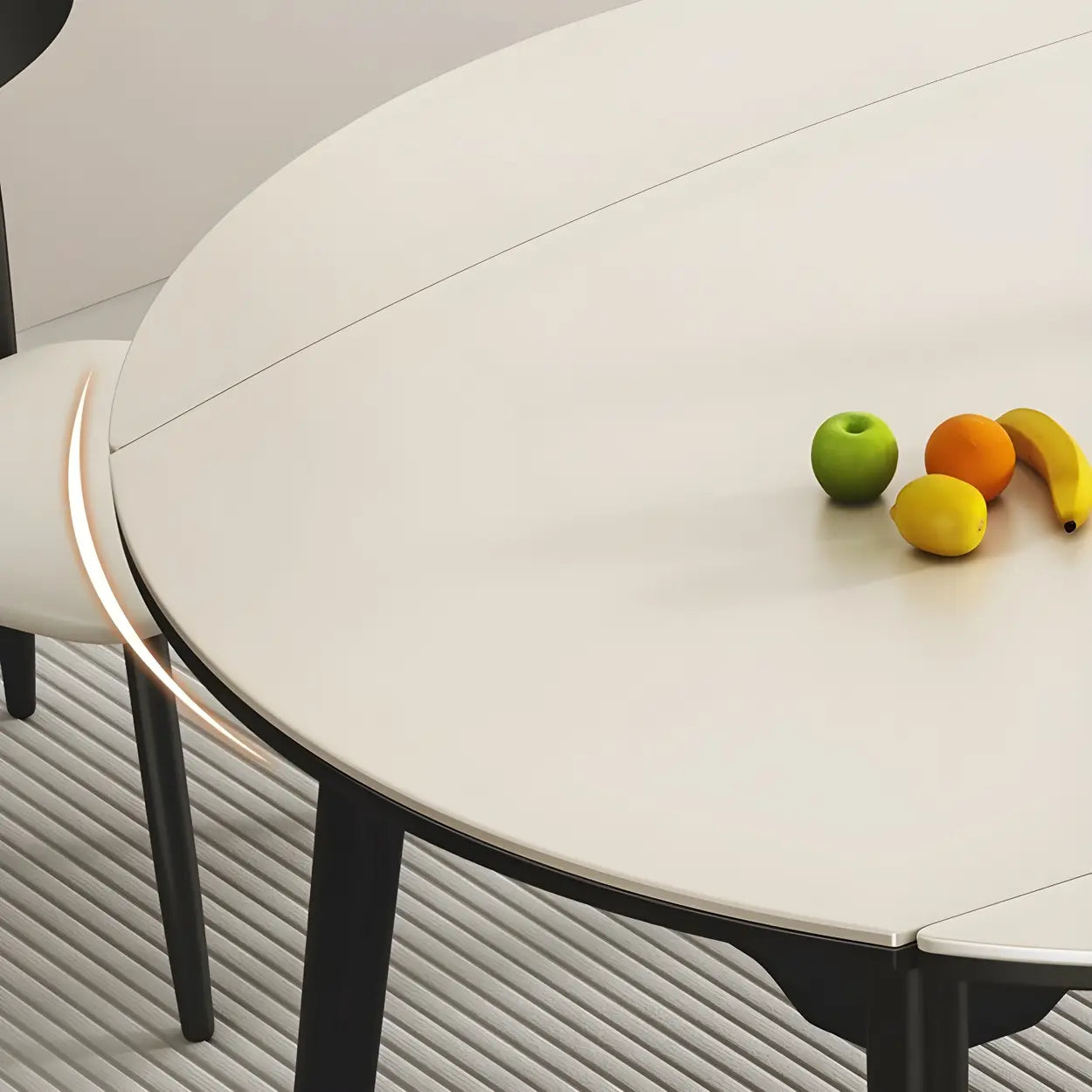 Modern Extendable Round White Stone Dining Table — Without Chairs / Black