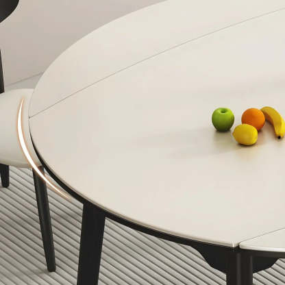 Modern Extendable Round White Stone Dining Table — Without Chairs / Black