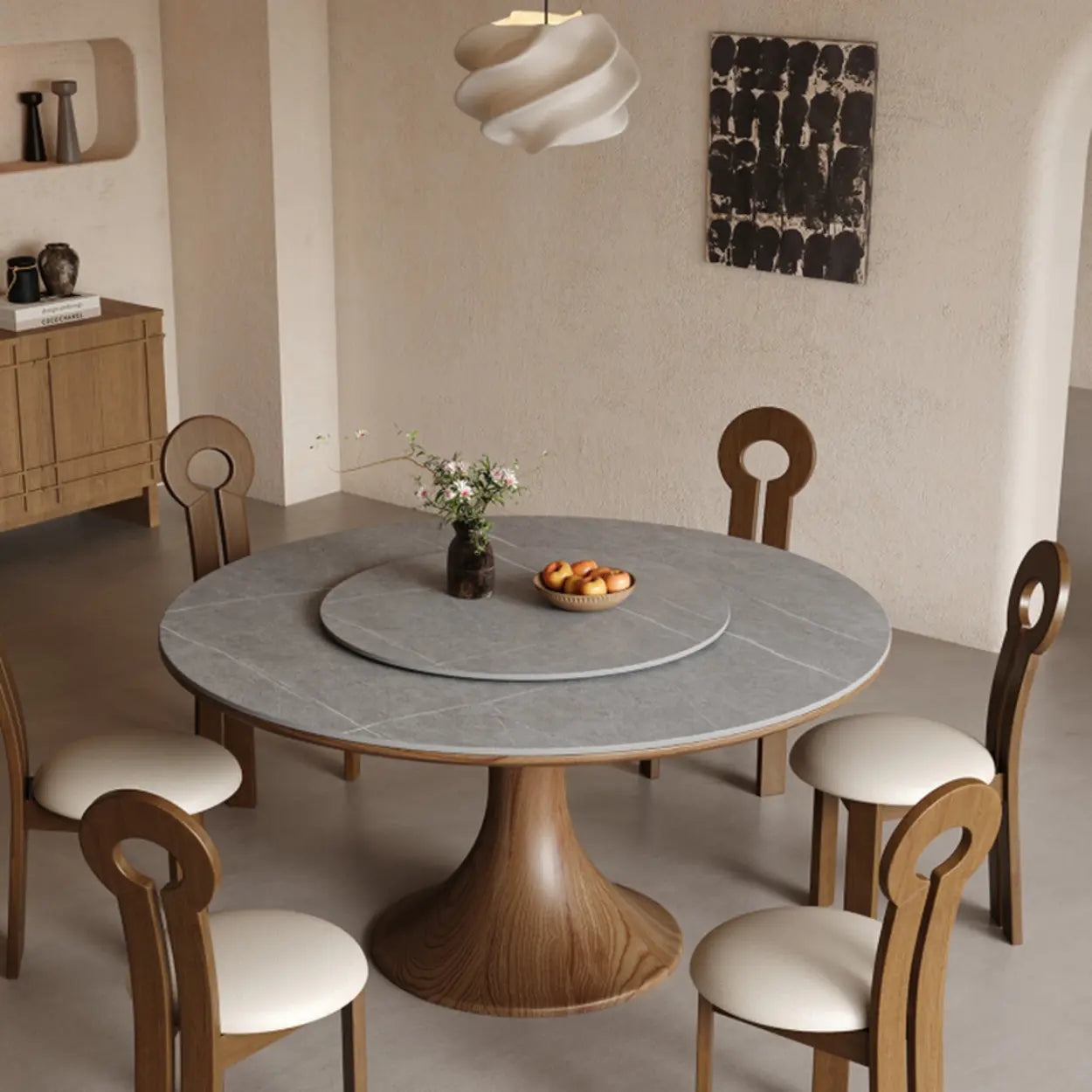 Modern Lazy Susan Round Gray Wood Dining Table — Table Only