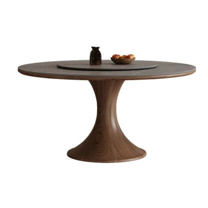 Modern Lazy Susan Round Gray Wood Dining Table — Table Only