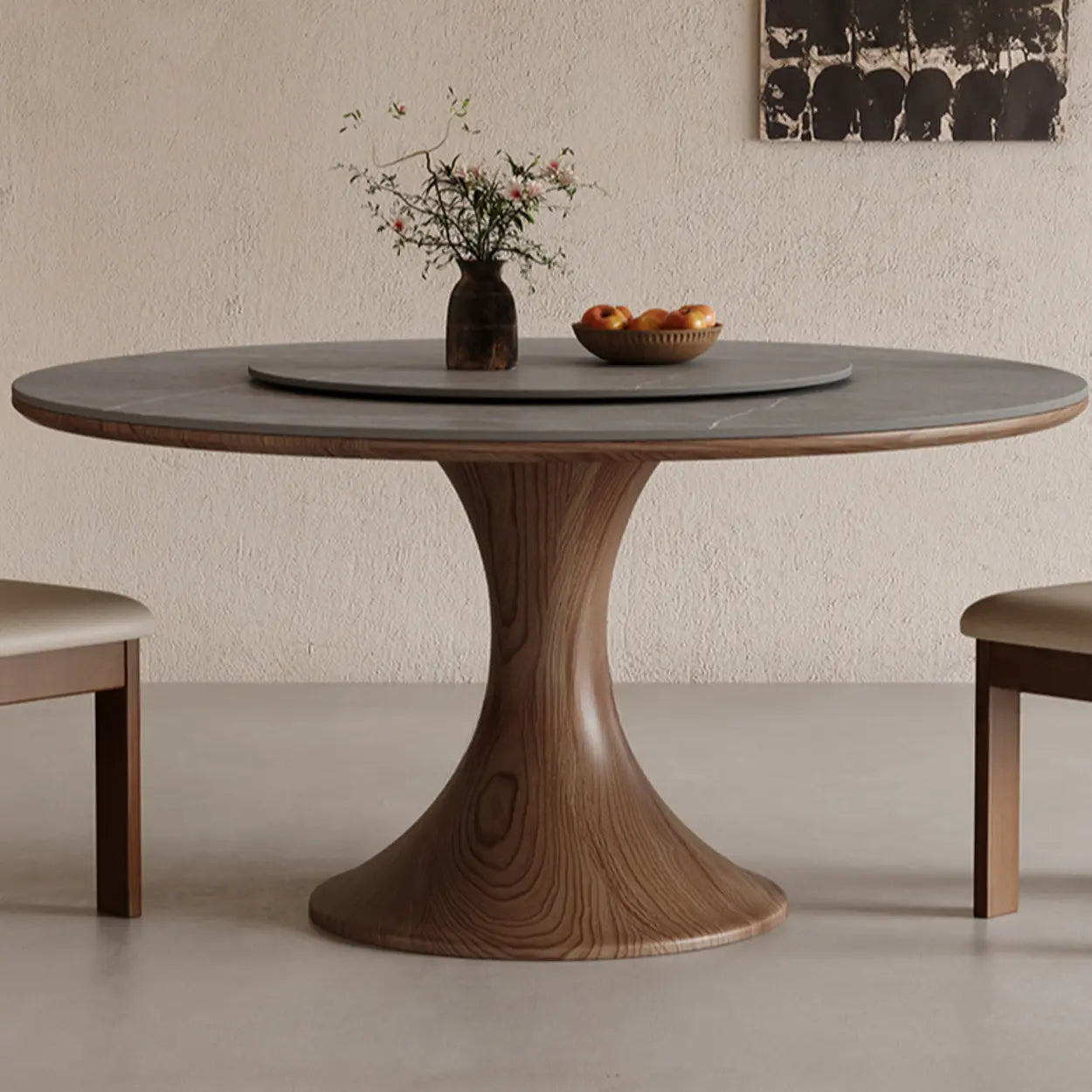 Modern Lazy Susan Round Gray Wood Dining Table — Table Only