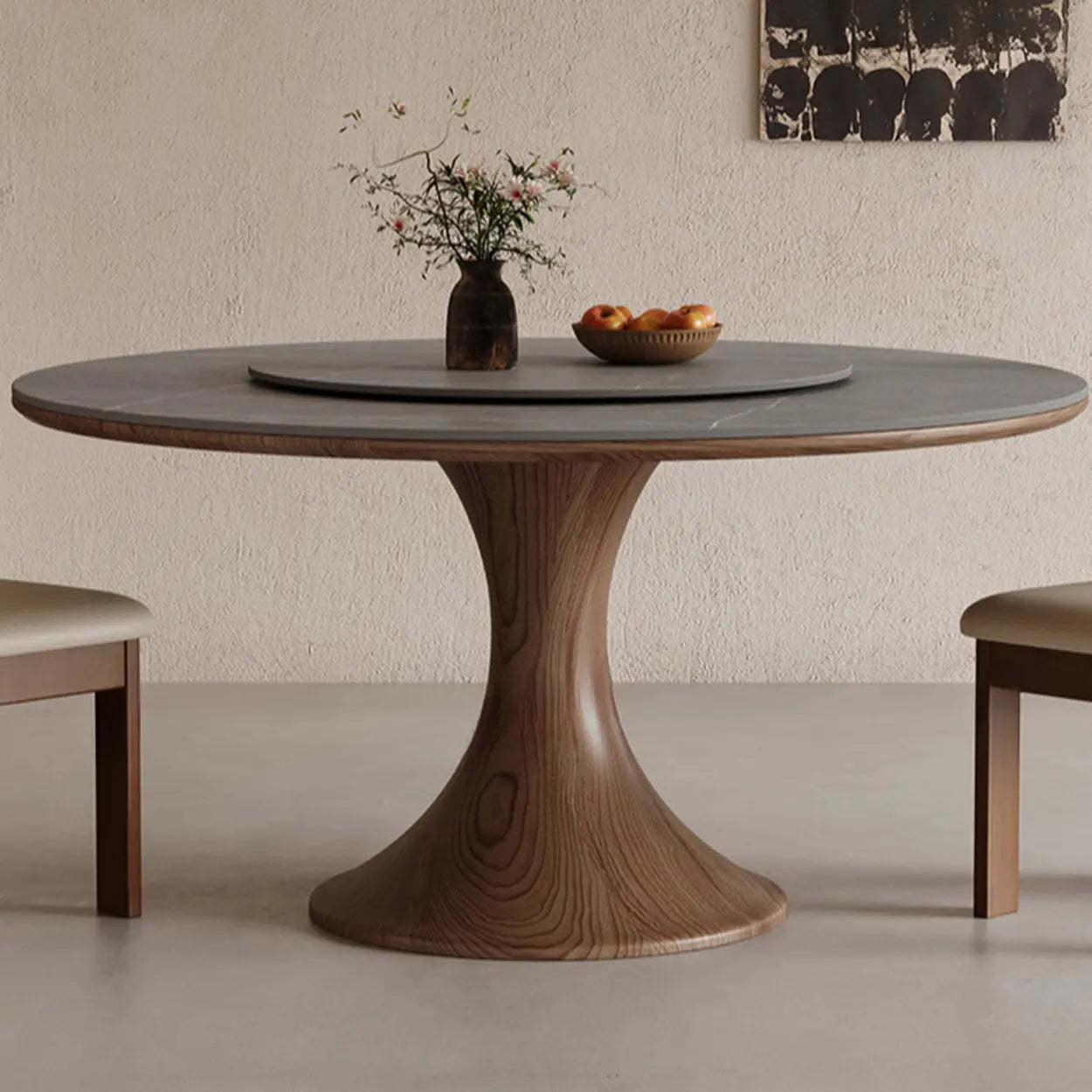 Modern Lazy Susan Round Gray Wood Dining Table — Table Only