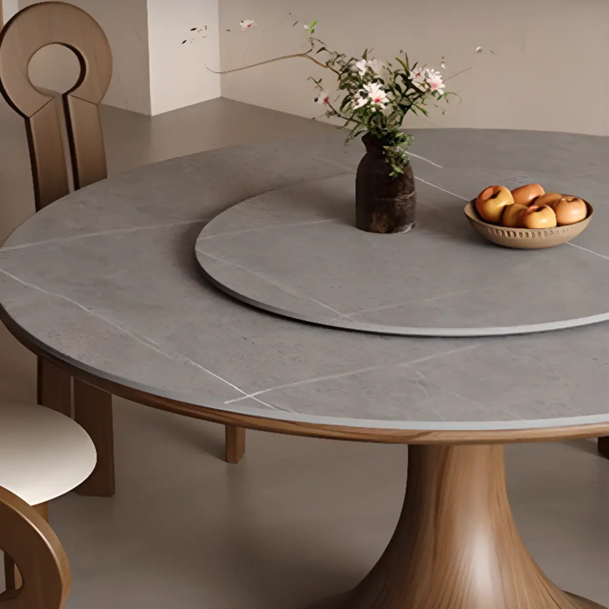 Modern Lazy Susan Round Gray Wood Dining Table