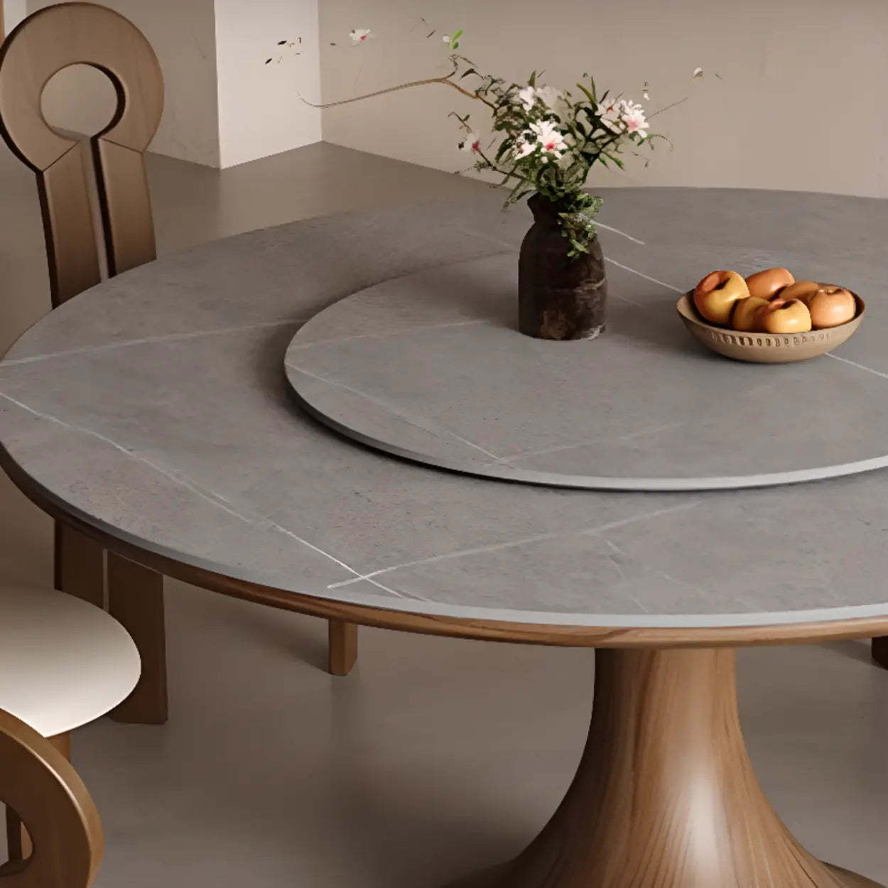 Modern Lazy Susan Round Gray Wood Dining Table