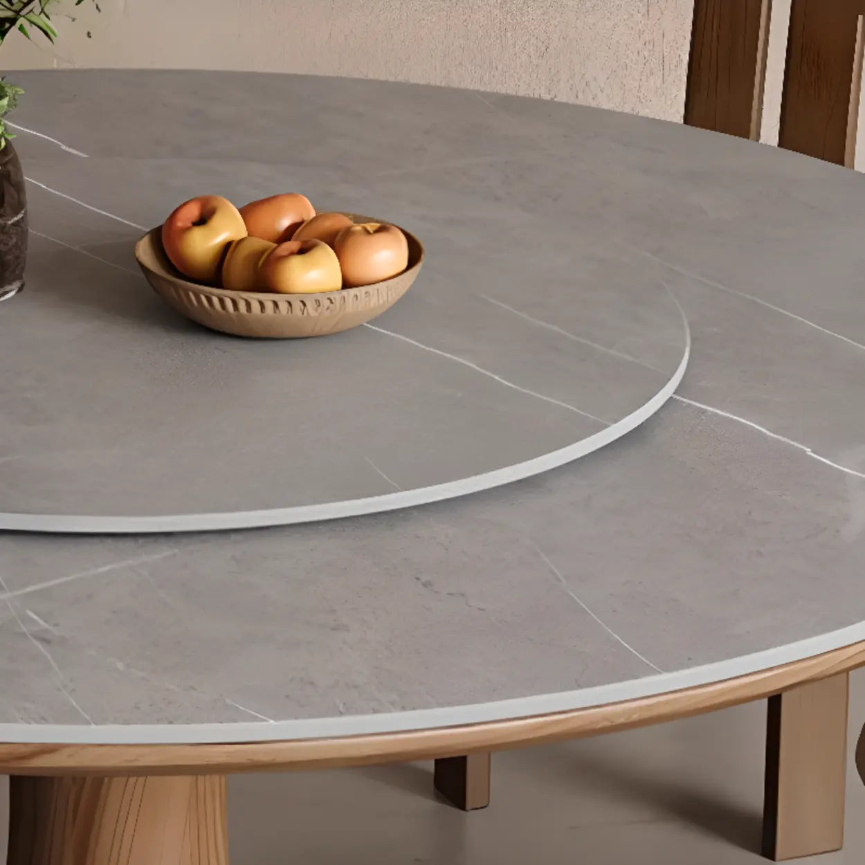 Modern Lazy Susan Round Gray Wood Dining Table
