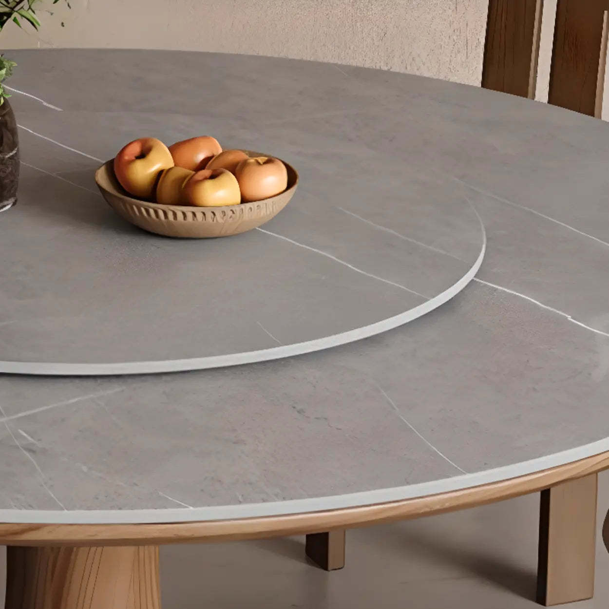 Modern Lazy Susan Round Gray Wood Dining Table