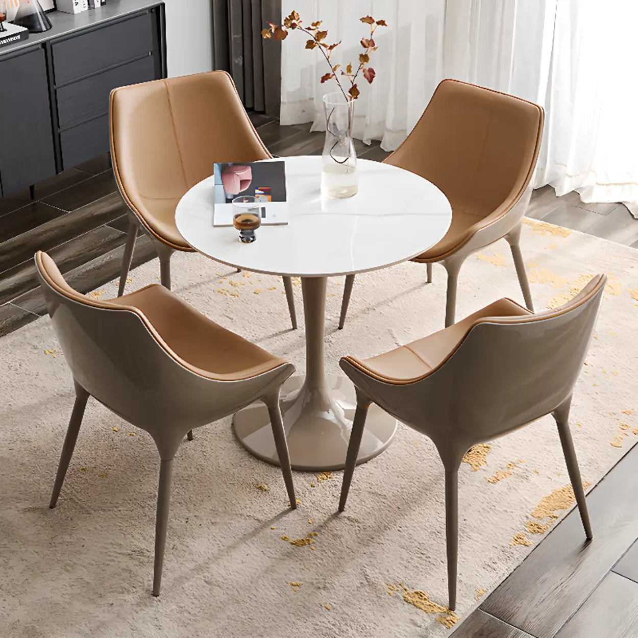 Modern Leather Armless Dining Chair — Brown