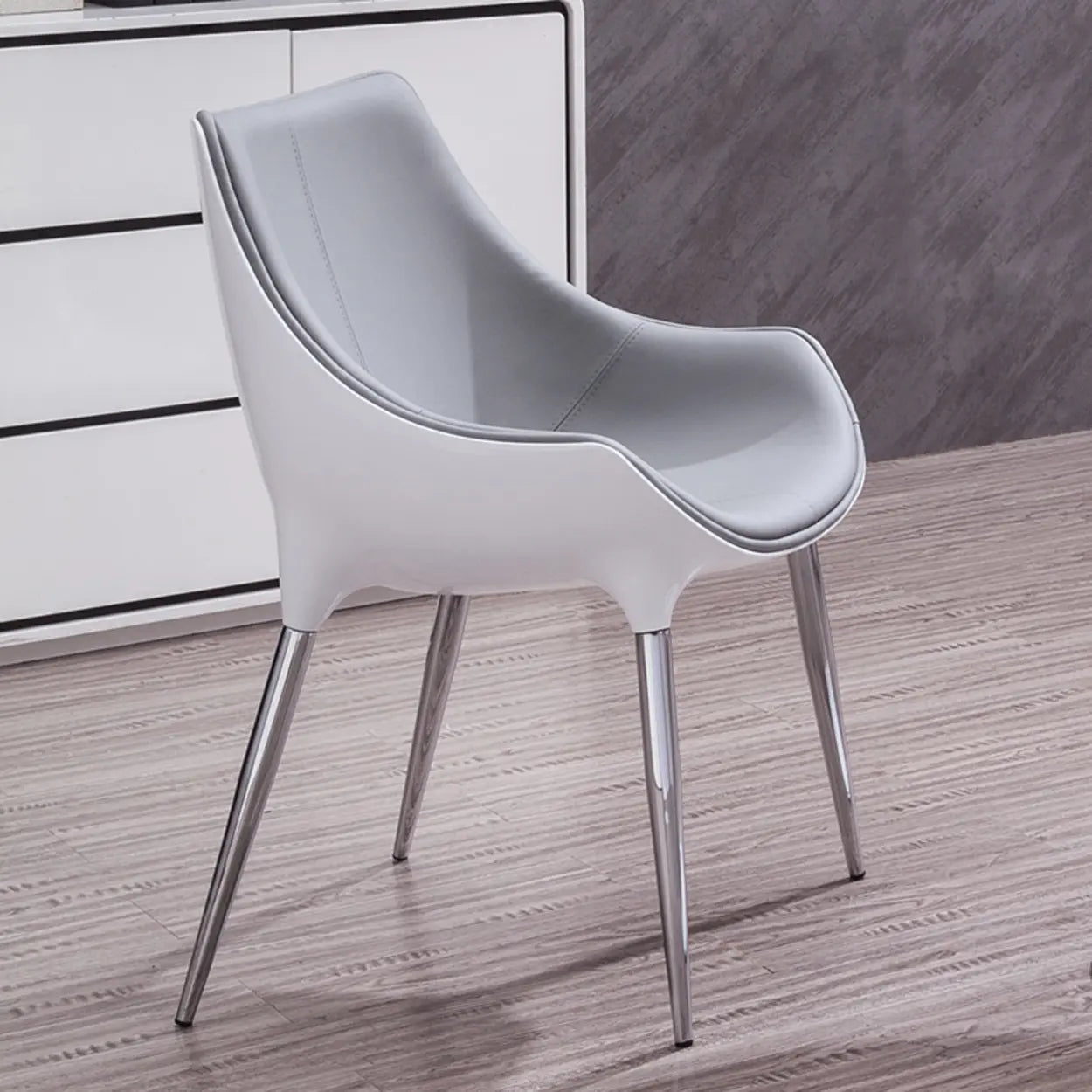 Modern Leather Armless Dining Chair — Grey