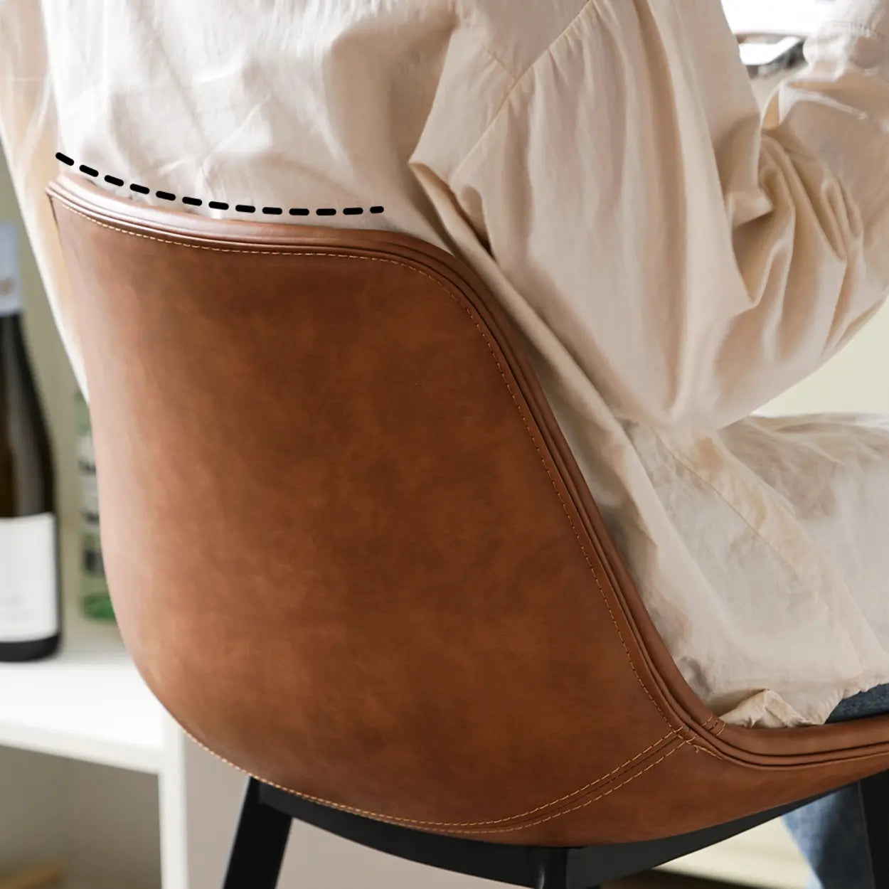 Modern Leather Counter Bar Stool with High Back — Coffee