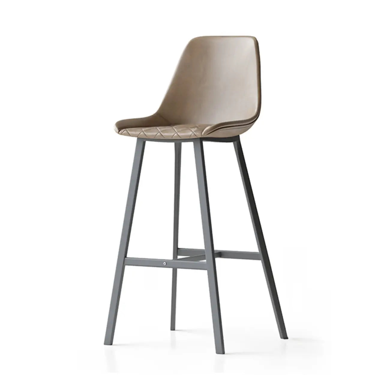 Modern Leather Counter Bar Stool with High Back — Bean Paste Color