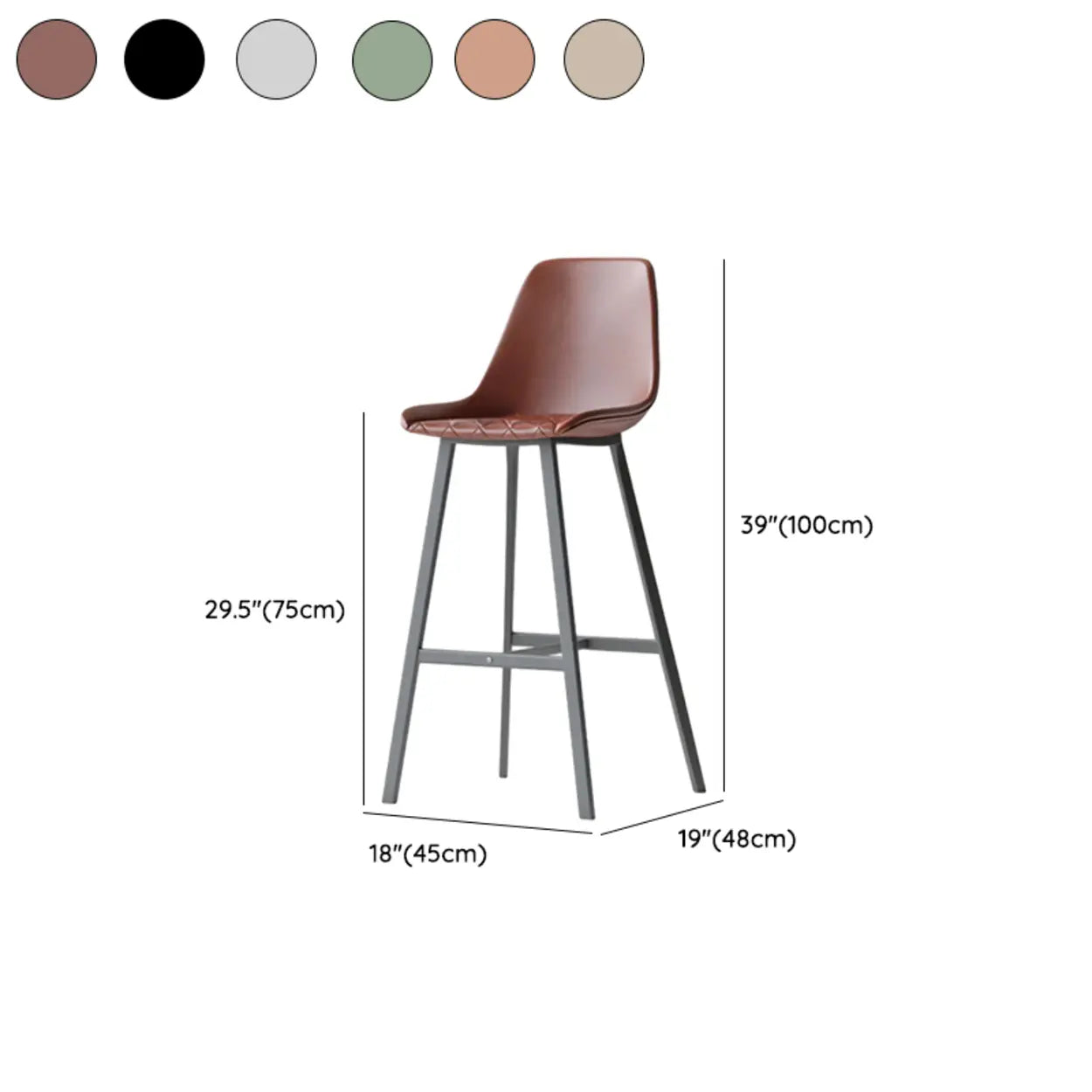 Modern Leather Counter Bar Stool with High Back