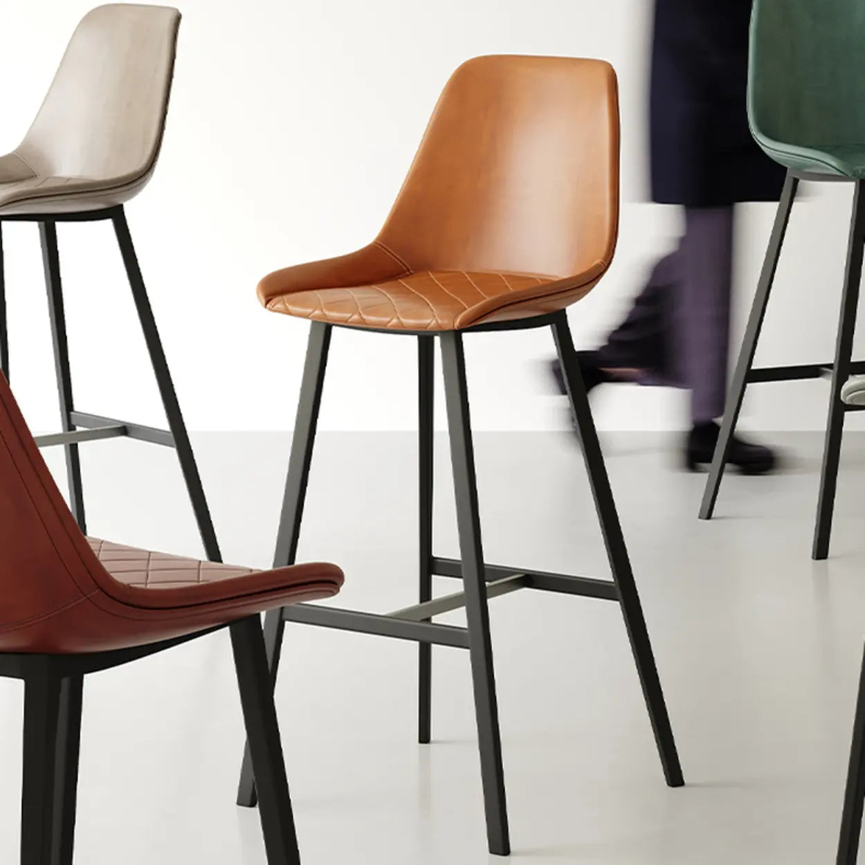 Modern Leather Counter Bar Stool with High Back — Gray