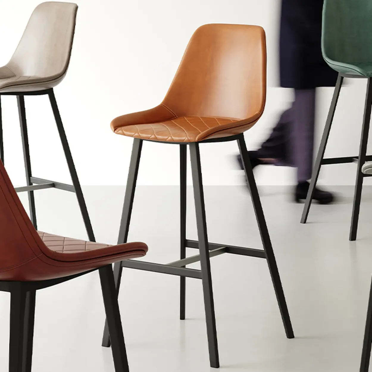 Modern Leather Counter Bar Stool with High Back — Gray