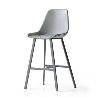 Modern Leather Counter Bar Stool with High Back — Gray