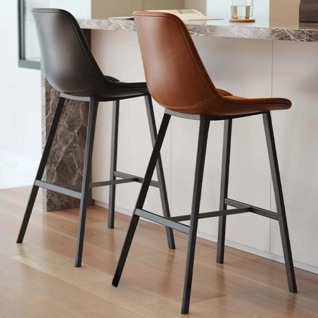 Modern Leather Counter Bar Stool with High Back — Green