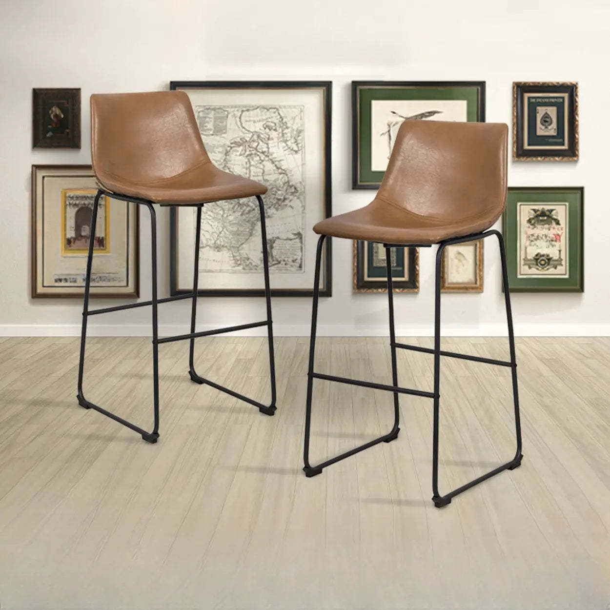 Modern Leather Counter Bar Stool with Metal Legs