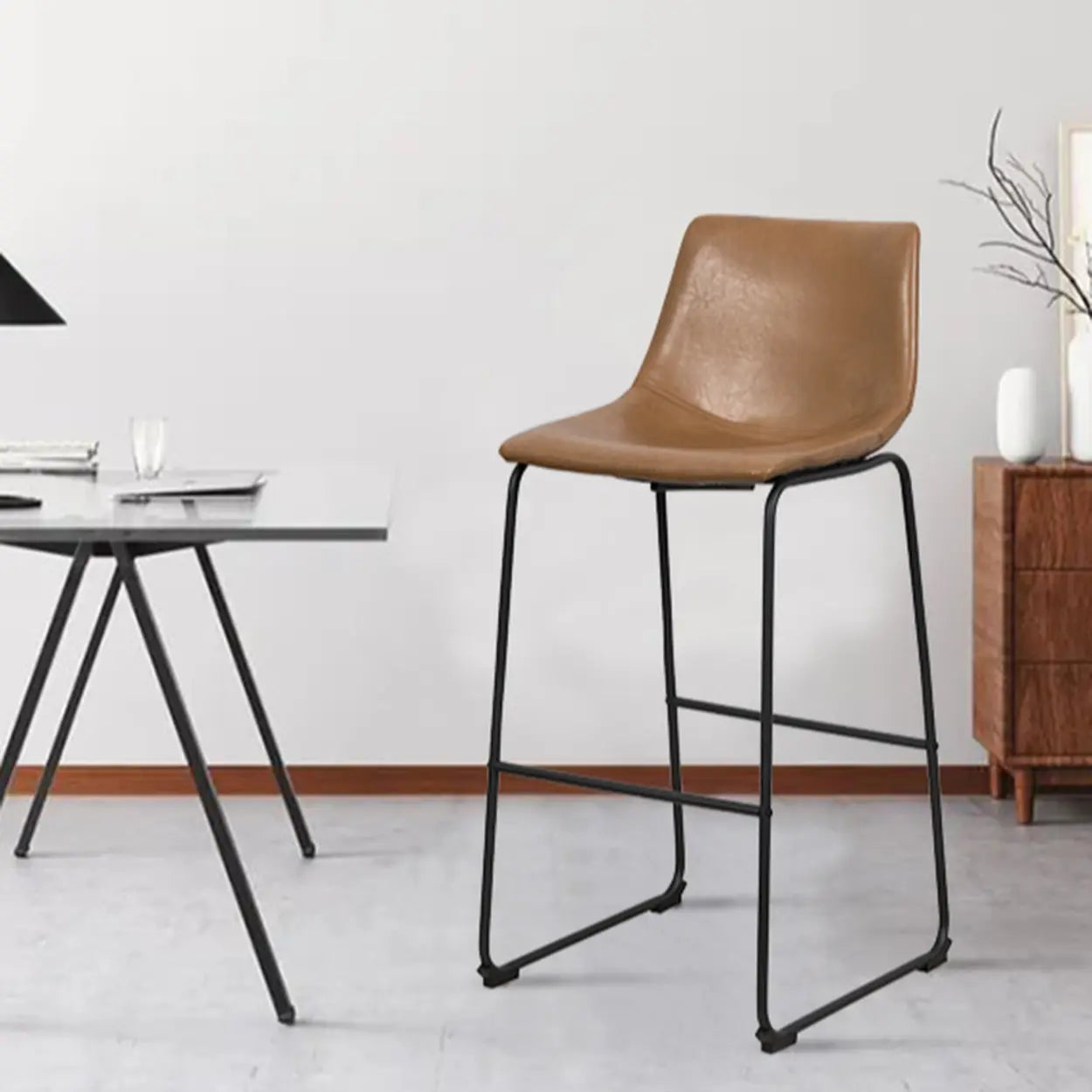 Modern Leather Counter Bar Stool with Metal Legs