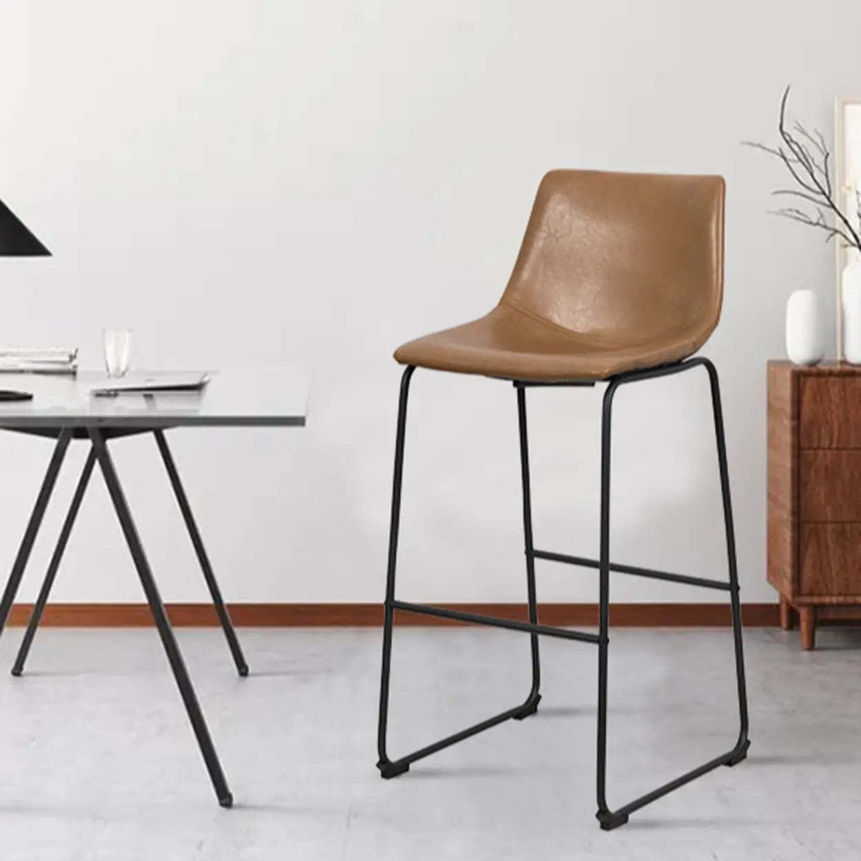 Modern Leather Counter Bar Stool with Metal Legs