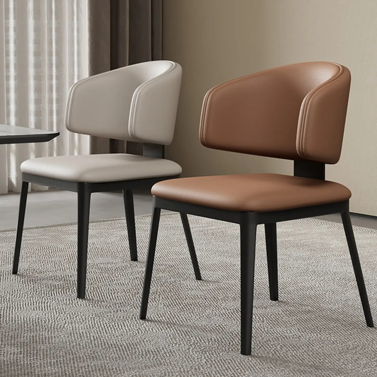 Modern Leather Curved Wingback Dining Chair — Black