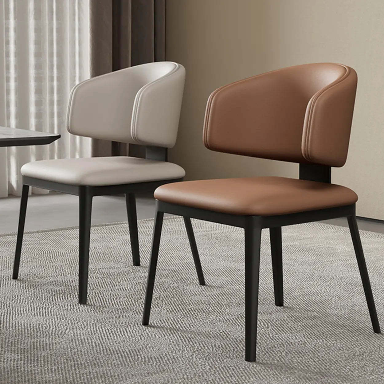 Modern Leather Curved Wingback Dining Chair — Black